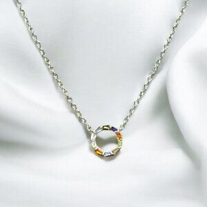 Sterling Silver Rainbow Baguette CZ Necklace